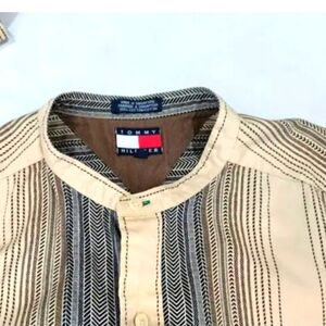 TOMMY HILFIGER MEN'S MANDARIN button up long sleeve | Size XL | Tan